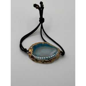 Gold-Plated blue druzy agate geode bracelet hair tie